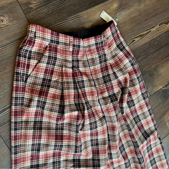 NWT Anthropologie Plaid Wide-Leg Pants Red Black Sparkle The Avery Small Petite - Picture 9 of 17